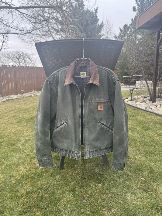 VTG Carhartt J97 MOS Large Detroit Jacket distress ~ moss green coat