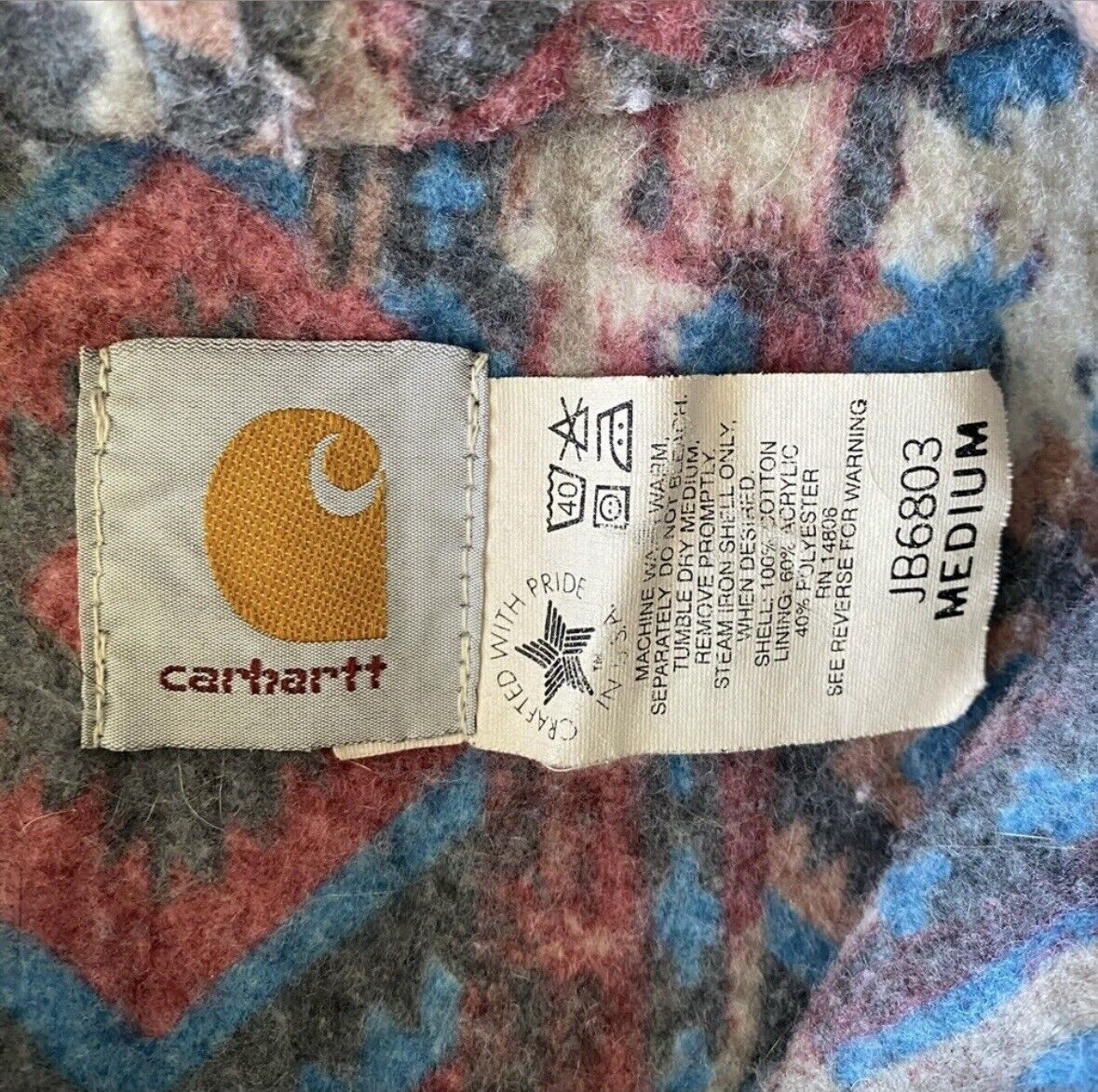 VTG Carhartt JB6803 MEDIUM Aztec Southwest Hooded Denim Jacket ~ j08 j139 coat M