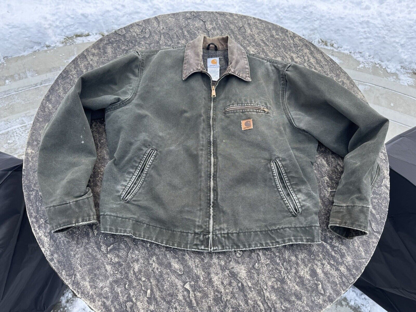 VTG Carhartt J97 MOS Large Regular Detroit Jacket ~ USA distress green l coat